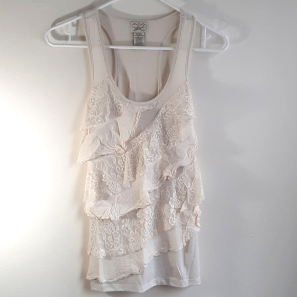 Creme racer back tank with lace ruffles - Picture 1 of 6
